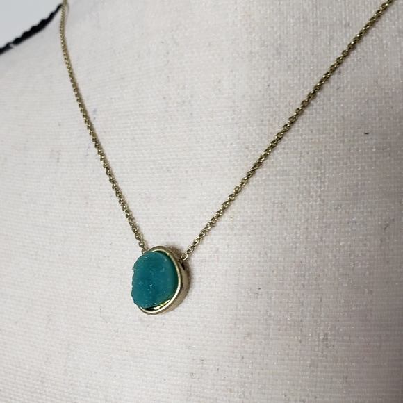 Necklace Druzy Green Gold-tone Pendant Choker Short - Picture 3 of 10